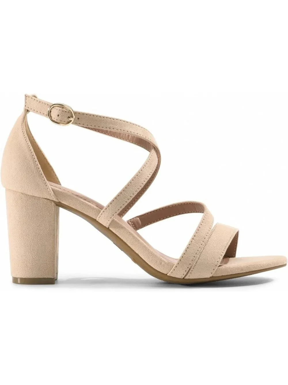 Women's Nude Suede Block Chunky Heel Sandals Suitable Open Toe Cross Strap Shoes